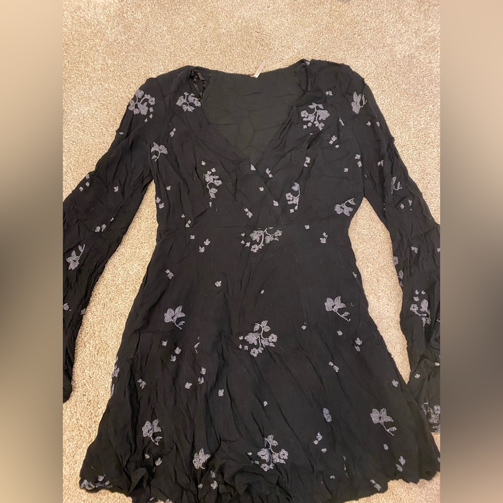 Free People black floral long sleeve dress